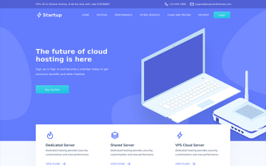 Szablon Startup — widok strony głównej
