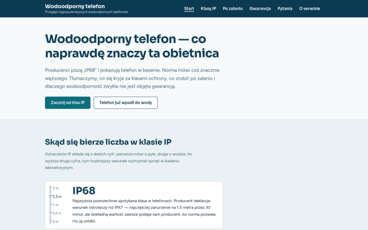 Szablon Głębia — widok strony głównej