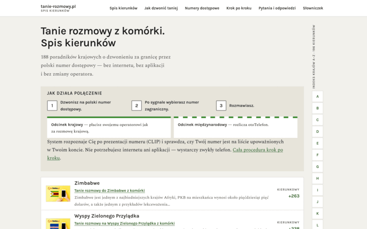 Szablon Rozmównica — widok strony głównej