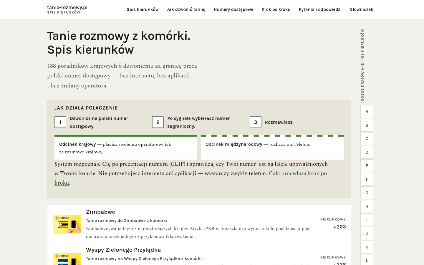 Szablon Rozmównica — widok strony głównej