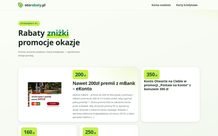 Szablon Łowca Okazji — widok strony głównej