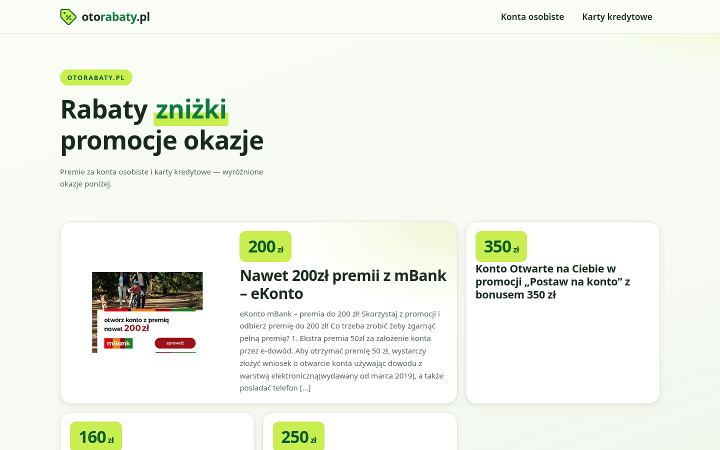 Szablon Łowca Okazji — widok strony głównej