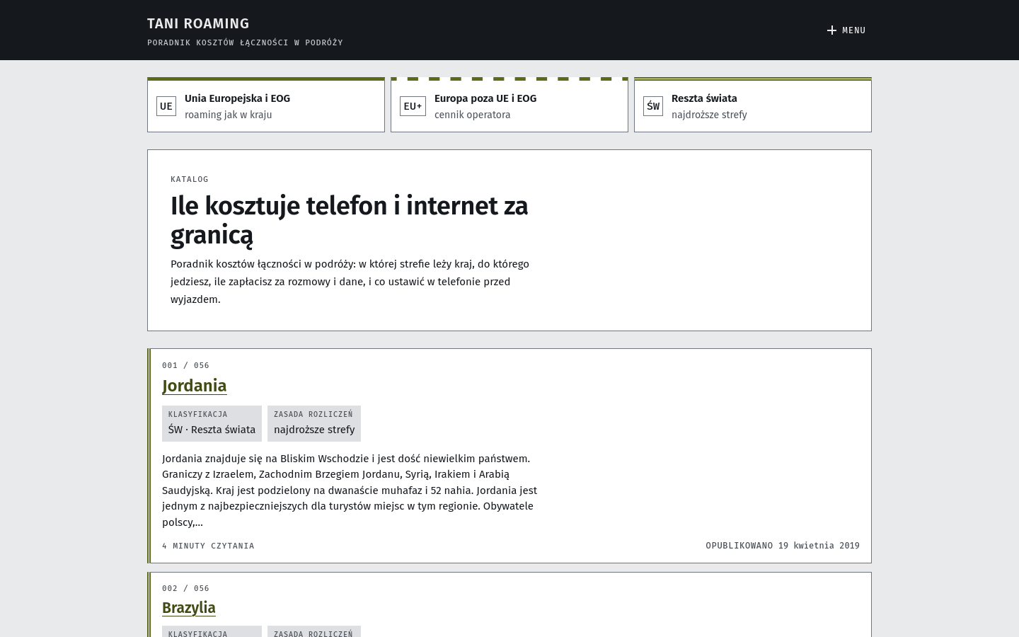Szablon Strefa — widok strony głównej